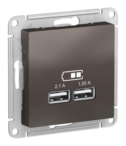 Розетка 2xUSB Schneider Electric ATLASDESIGN, мокко