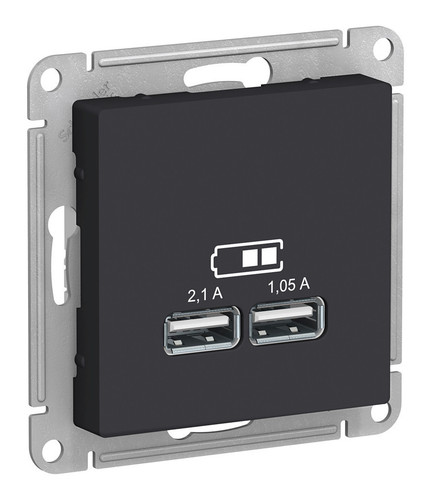 Розетка 2xUSB Schneider Electric ATLASDESIGN, карбон