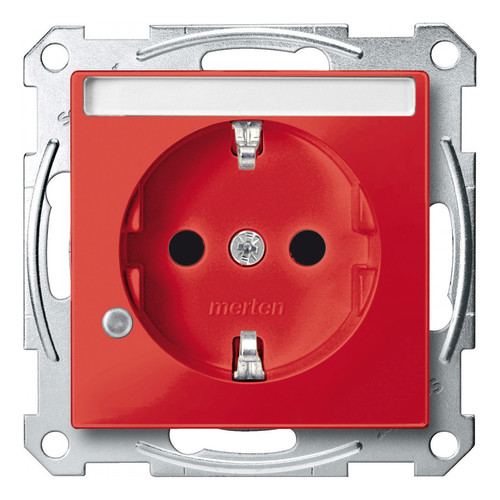 Розетка Schneider Electric MERTEN SYSTEM M, скрытый монтаж, с заземлением, со шторками, красный, MTN2303-0306