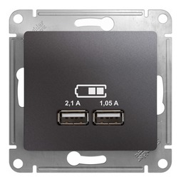 Розетка 2xUSB GLOSSA, графит