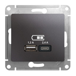 Розетка 2xUSB GLOSSA, скрытый монтаж, графит, GSL001339