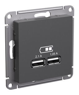 Розетка 2xUSB Systeme Electric ATLASDESIGN, скрытый монтаж, базальт, ATN001433